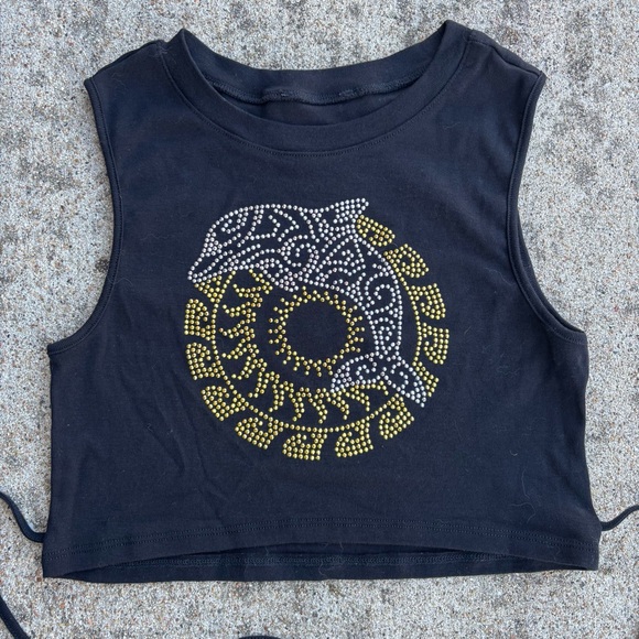 Forever 21 Black Crop Top with Gold and Silver Dolphin - Picture 3 of 3